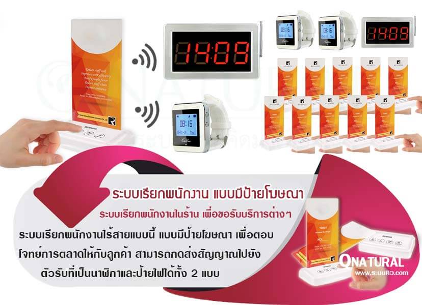 ระบบเรียกพนักงานไร้สาย แบบมีป้ายโฆษณา ร้านอาหาร