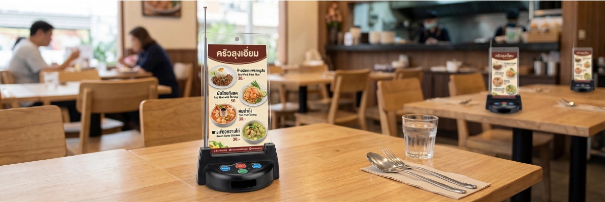 ชุดระบบเรียกพนักงานแบบมีป้ายโฆษณาวางบนโต๊ะ