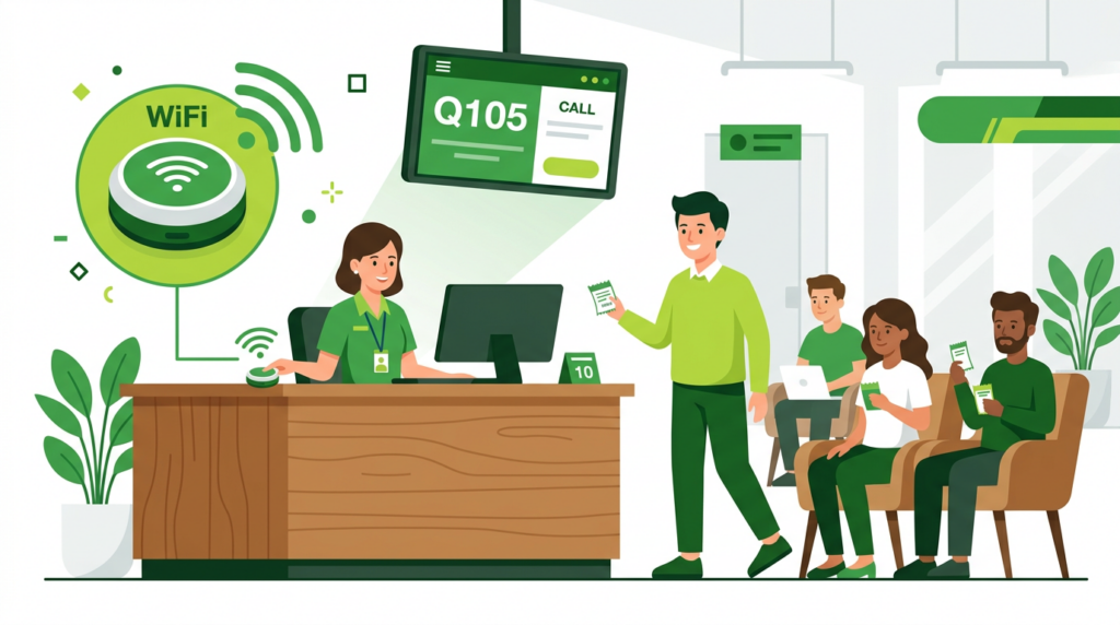 เครื่องเรียกคิวอัจฉริยะสำหรับเคาน์เตอร์บริการ ปุ่มกดเรียกคิวถัดไปแบบ WiFi ติดตั้งที่จุดบริการ