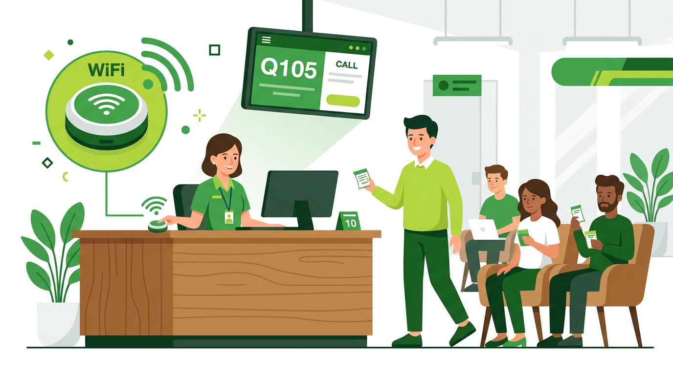 เครื่องเรียกคิวอัจฉริยะสำหรับเคาน์เตอร์บริการ ปุ่มกดเรียกคิวถัดไปแบบ WiFi ติดตั้งที่จุดบริการ