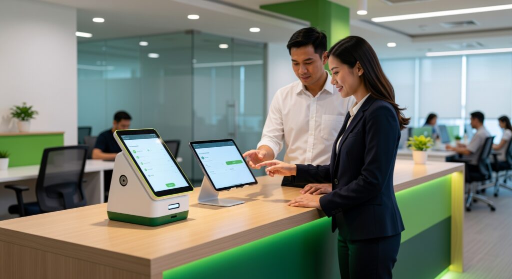 เครื่องประเมินความพึงพอใจ Smart Terminal และ Tablet วางที่เคาน์เตอร์บริการ