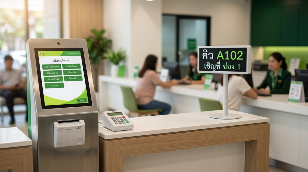 ชุดระบบคิว ครบวงจร เครื่องพิมพ์บัตรคิว เครื่องเรียกคิว จอแสดงผล LED วางบนเคาน์เตอร์