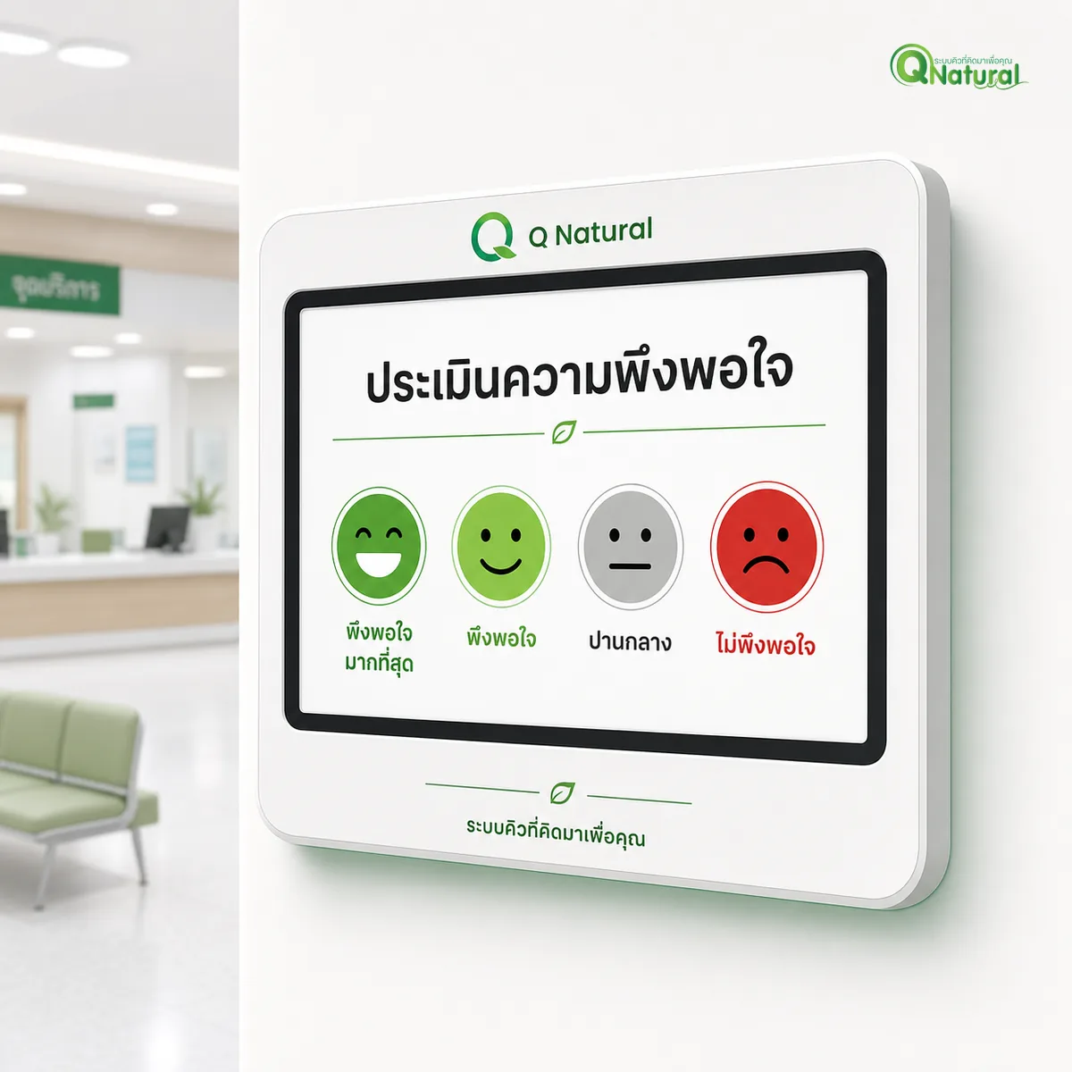 เครื่องประเมินความพึงพอใจ Smart Feedback Terminal จาก Q Natural — กดสมายลี่เฟซประเมินบริการ