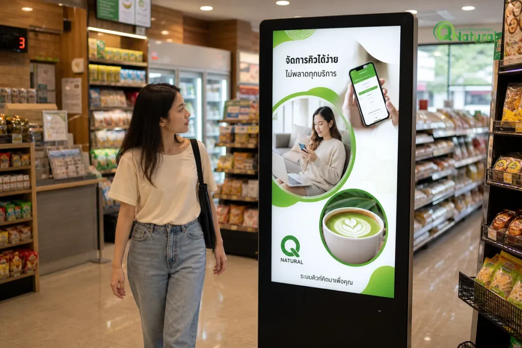 ตู้ Digital Signage จอสัมผัสในร้านค้าปลีกไทย แสดงโปรโมชันและคอนเทนต์ดิจิทัลเปลี่ยนได้แบบเรียลไทม์