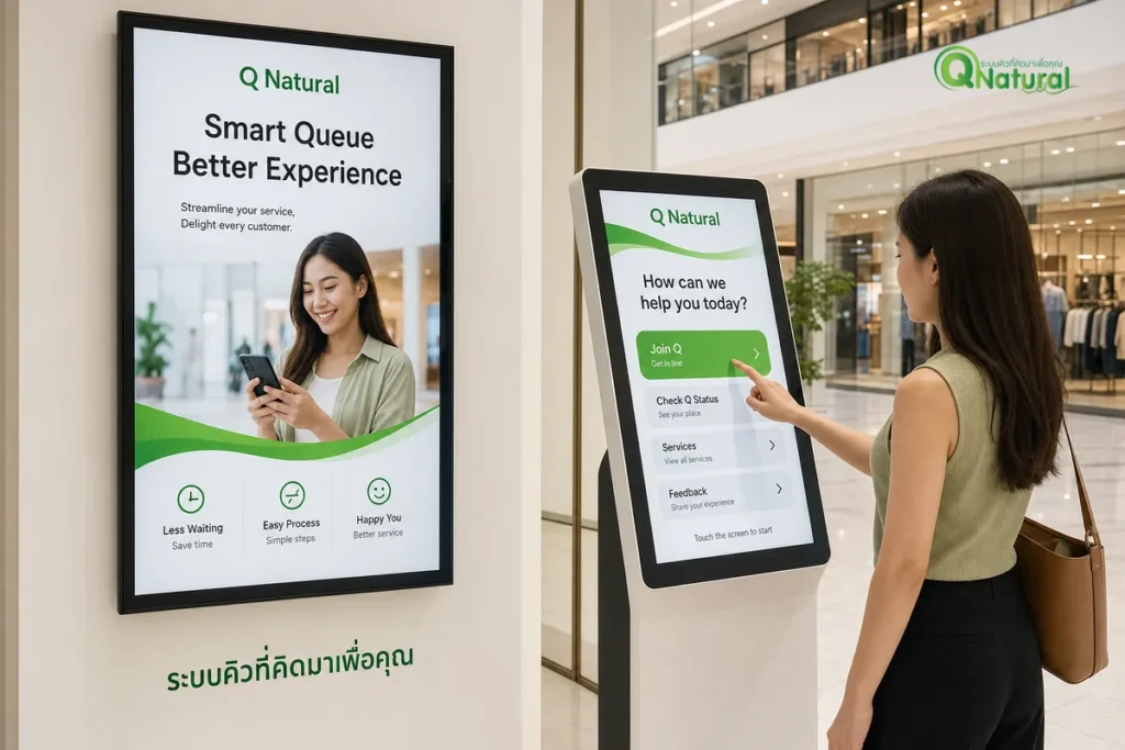 เปรียบเทียบป้ายโฆษณาดิจิตอล Digital Signage กับตู้คีออส Interactive Kiosk วางคู่กันในห้าง