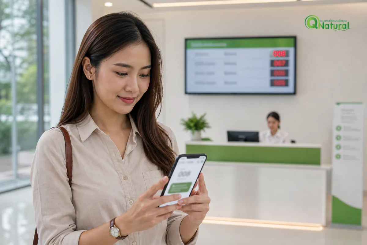 ลูกค้ากดคิวและรับแจ้งเตือนผ่านมือถือด้วย Queue On Cloud ระบบคิวบนคลาวด์ ในล็อบบี้ศูนย์บริการ