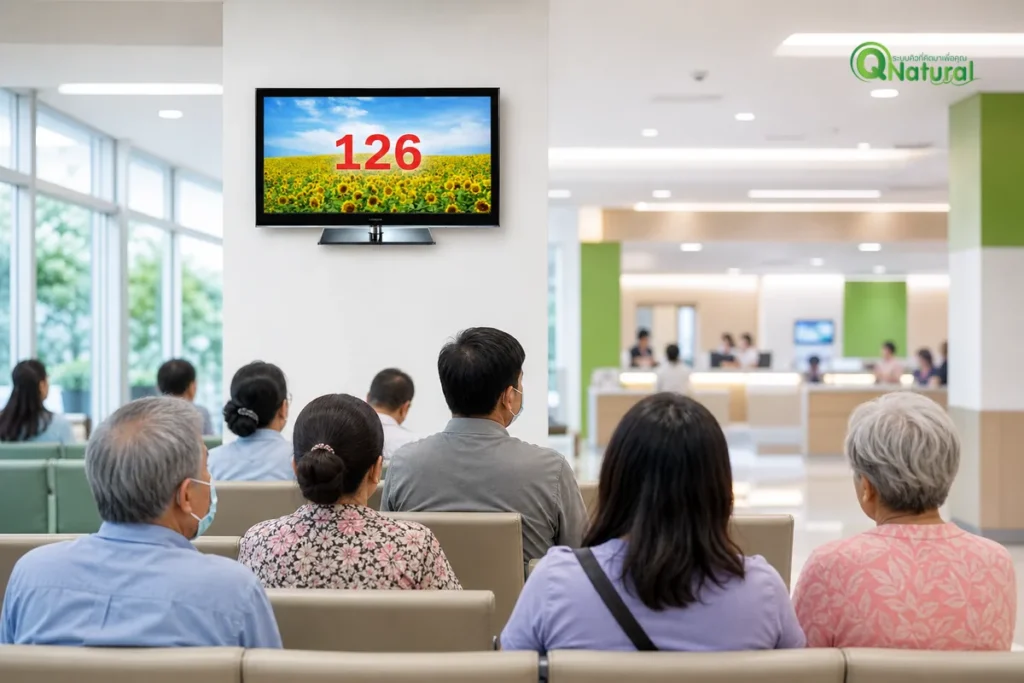 จอแสดงคิว LED ในห้องรอ OPD โรงพยาบาล แสดงหมายเลขคิวให้ผู้ป่วย