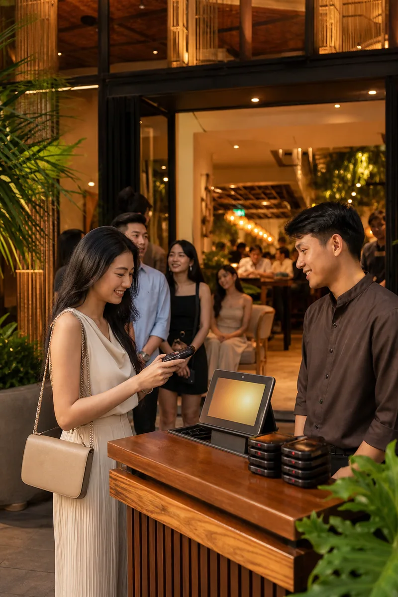 ระบบคิวร้านอาหารและค้าปลีก — เพจเจอร์เรียกคิวไร้สายและจอแสดงคิวที่จุดต้อนรับ