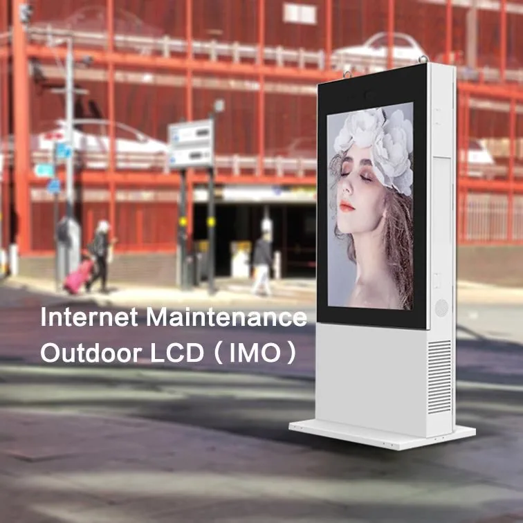 ตู้ KDS-021 Outdoor Kiosk สีขาวดีไซน์ทันสมัยแบบตั้งพื้น มุมมองเฉียงแสดงหน้าจอแสดงผลขนาดใหญ่สำหรับใช้งานกลางแจ้ง