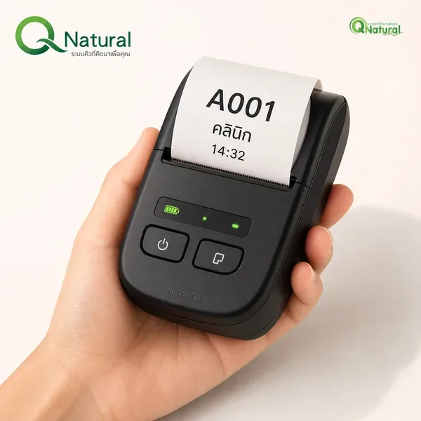 QS-QSET21 เครื่องพิมพ์ตั๋วคิวแบบพกพา ขนาดมือถือ มีแบตเตอรี่ในตัว — Q Natural